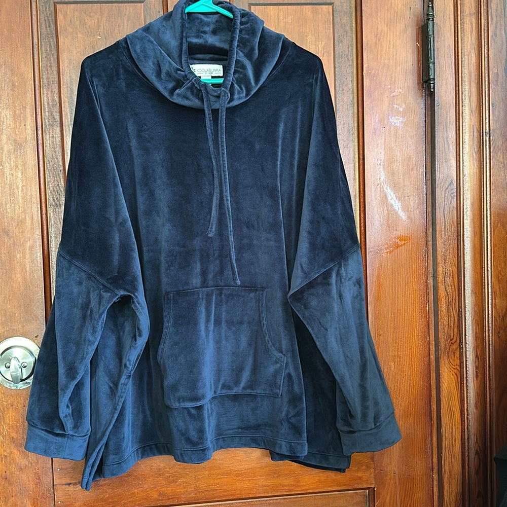 UGG Sweatshirt XL velour navy oversized high neck drawstring pocket side slits
